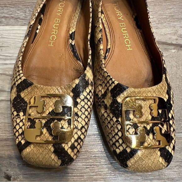 TORY BURCH Ballet Flats Size 6.5 Leather Georgia Snakeskin Animal Print - Picture 3 of 12